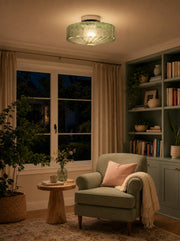 Coloria Vintage Green Glass Ripple Ceiling Light - Classic Ceiling Lamp for Dining Room Entryway and Hallway